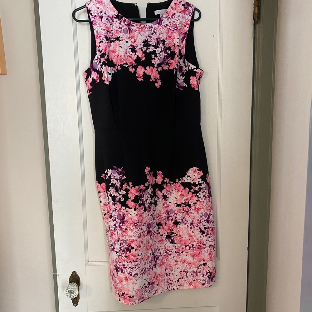 New York and Company black dress with pink floral
